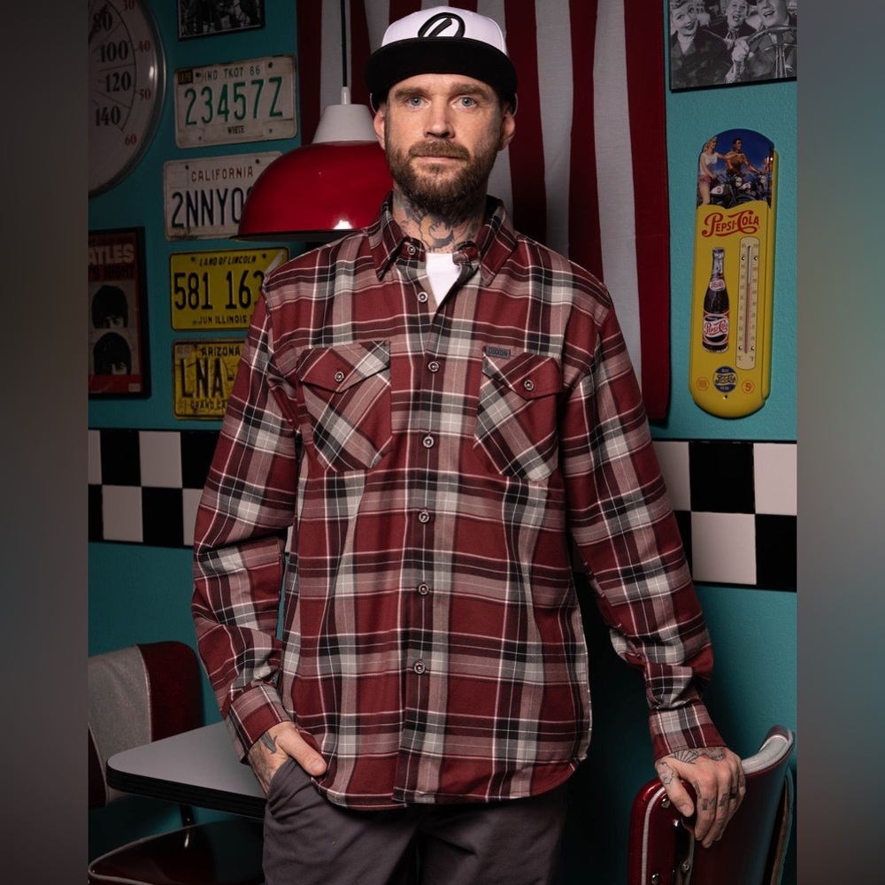 DIXXON The Meg Premium Flannel Maroon Plaid Long-Sleeve Button-Down Shirt